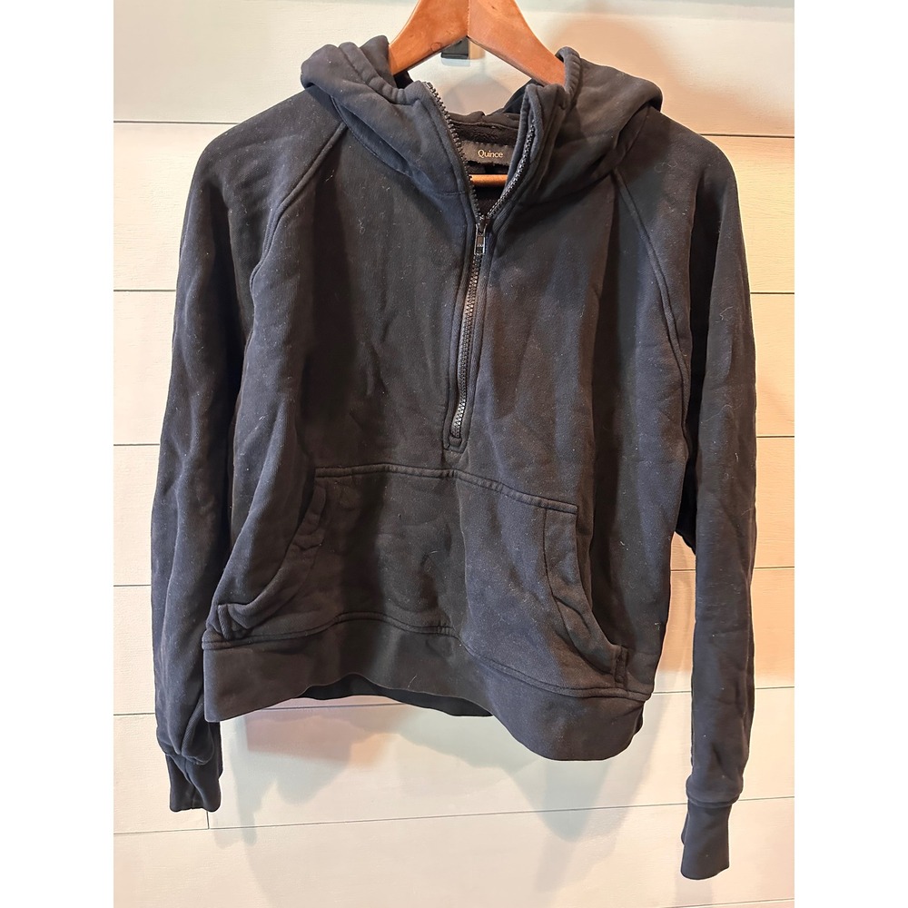 Quince Black 100% Organic Cotton Half Zip Hoodie Sweatshirt Small